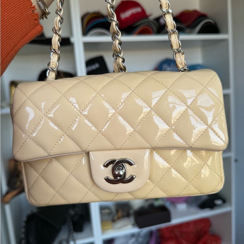 Buttercream patent mini Chanel flap